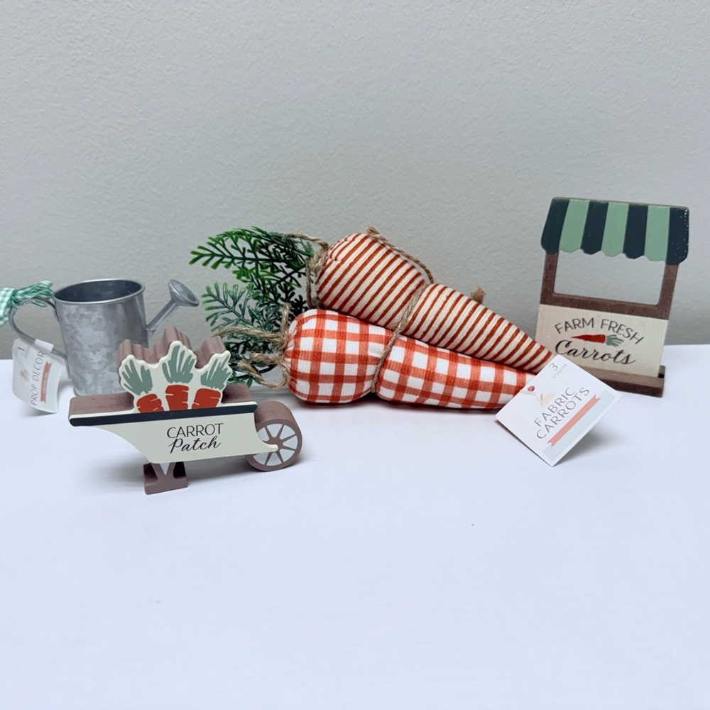 New Target Bullseye Playground Carrot Patch Wooden Signs, Pail, & Fabric Carrots